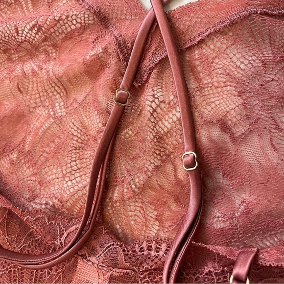 Victoria’s Secret Rose Pink Sheer Lace Dress Babydoll Chemise Sexy Mesh Large - Picture 11 of 11